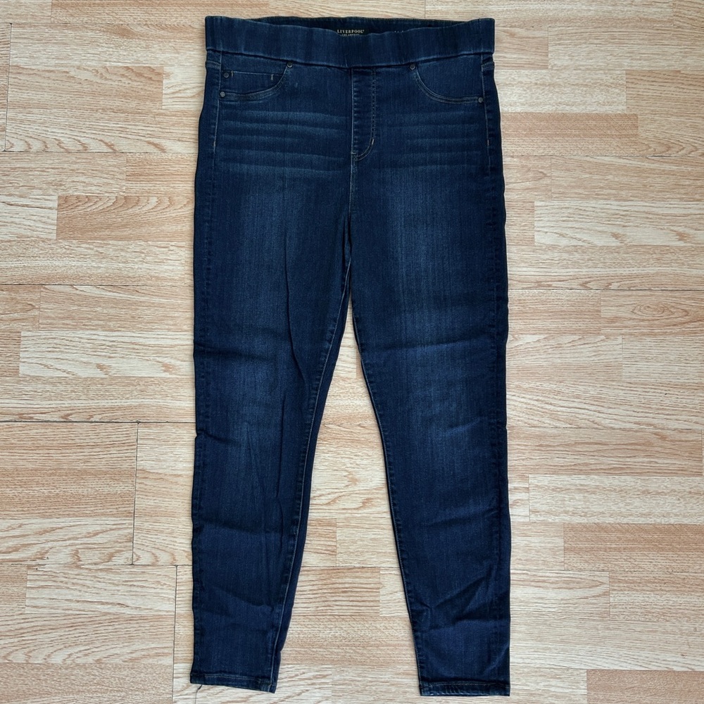 Liverpool High Rise Ankle Skinny Dark Wash Jeggings Pull On Jeans 14 / 32